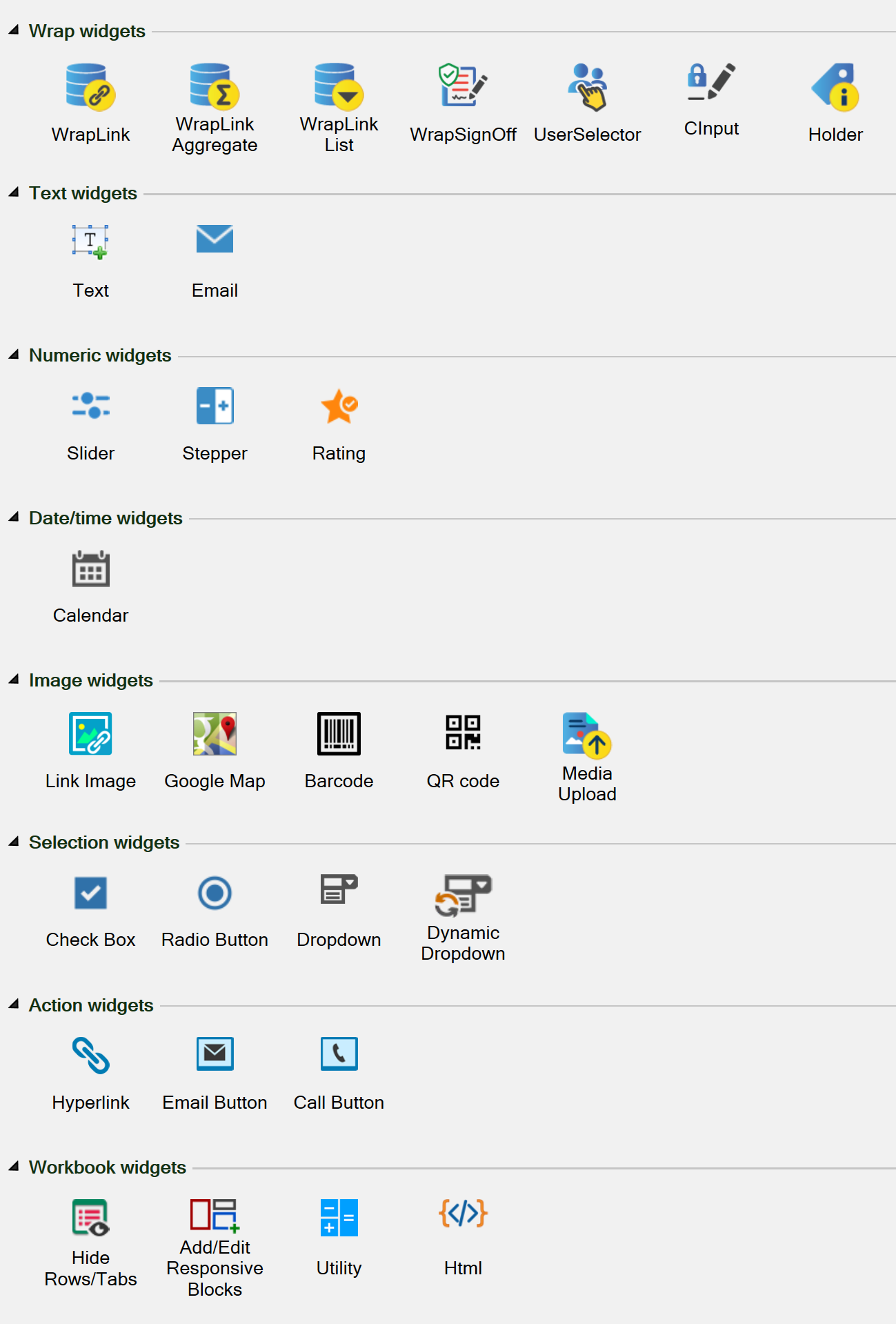Screenshot of the Widgets tab of the task pane in version 10
