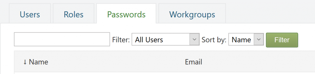 Screenshot of the Passwords page on the Administration dashboard