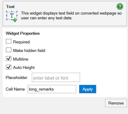 Screenshot of the Text widget in WrapCreator