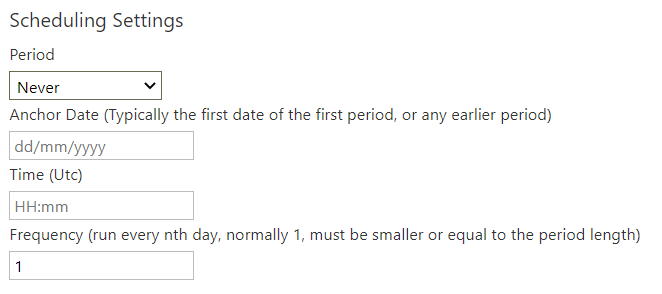 Screenshot of the scheduling settings for a Wrap