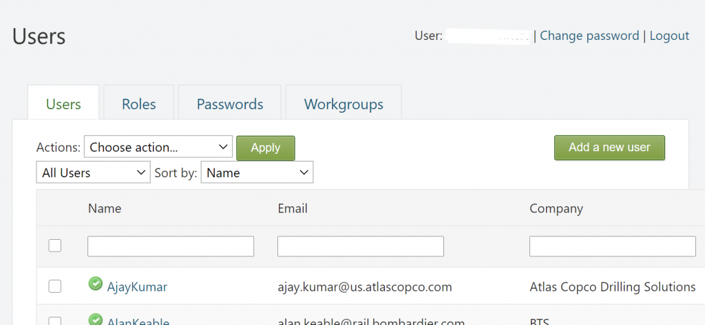 Screenshots of the Users page of a wrapsite