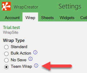 Screenshot of the TeamWraps setting on the Wrap tab in WrapCreator