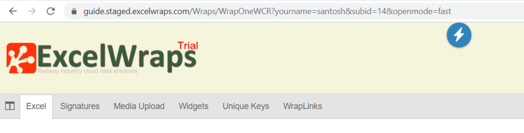 Screenshot of the page header for a wrap opened with openmode fast