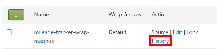 Screenshot of the History link for a wrap definition