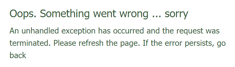 Screenshot of the general "oops" message provided by MyWraps for unexpected conditions
