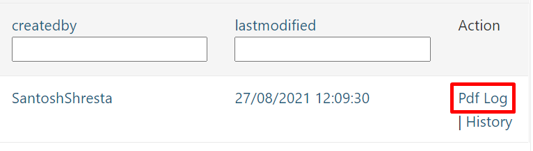 Screenshot of the PDF log link for an instance