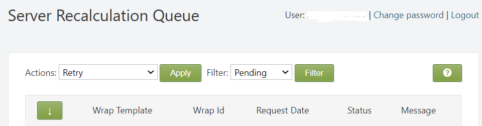 Screenshot of the Server Recalculation Queue column headers