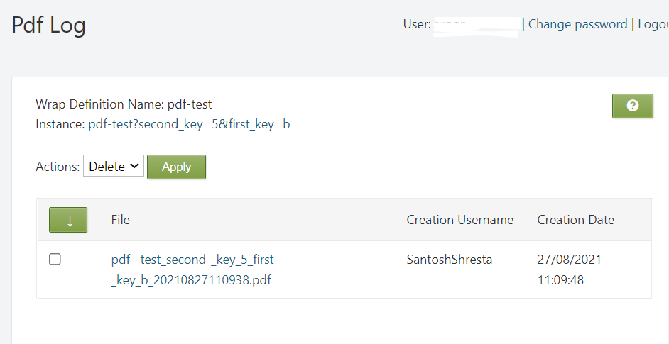Screenshot of the list of PDFs in the PDF Log for a wrap.