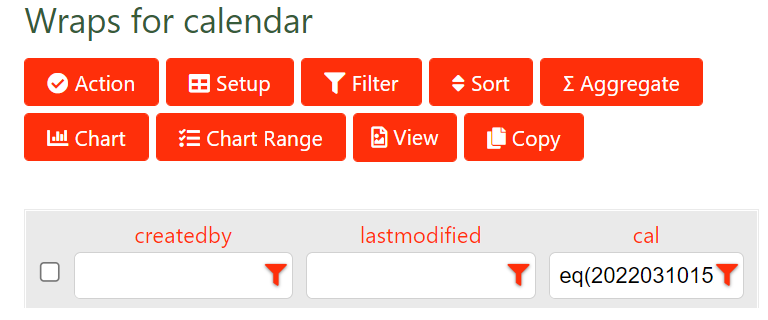 Screenshot of column filters in MyWraps